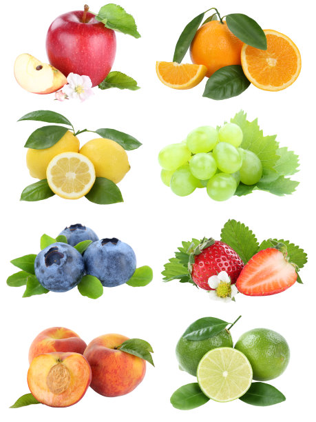 食物收集水果，苹果，橘子，蓝莓，苹果，橙子，新鲜的水果，隔离在白色图片下载