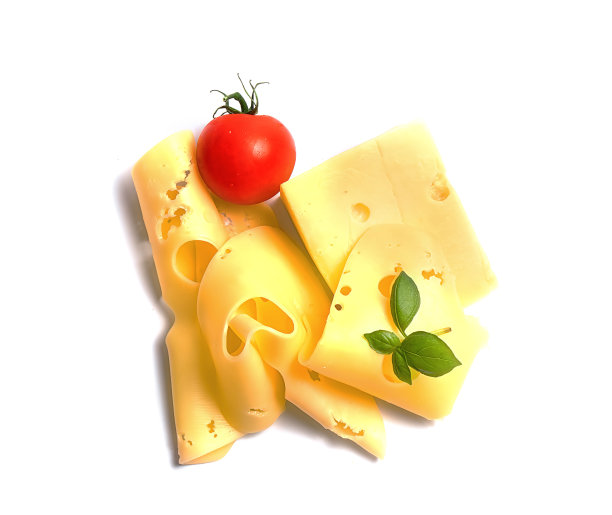 白色背景上的硬奶酪和番茄片图片下载