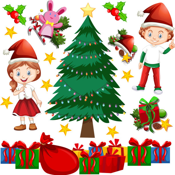 孩子和圣诞树在白色的背景图片下载