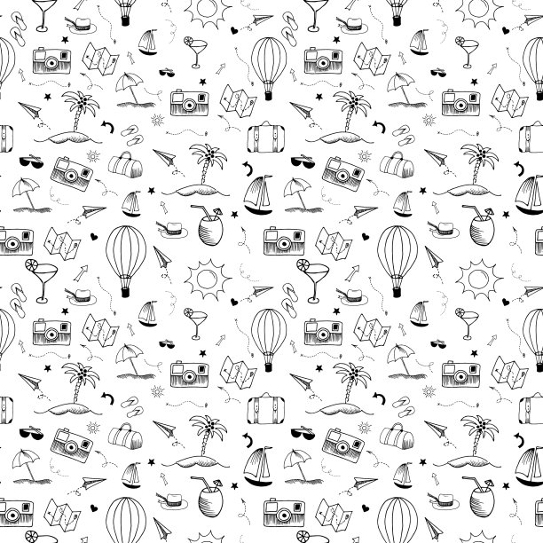 旅行涂鸦图案无缝背景图片下载