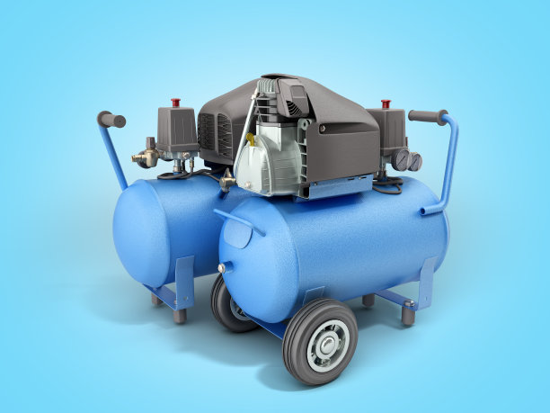 现代蓝色空气压缩机3d渲染在蓝色梯度背景图片下载