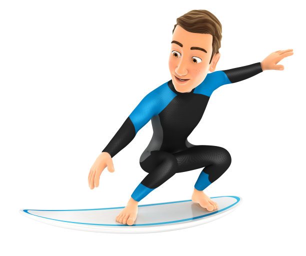 3d冲浪者在冲浪板冲浪图片下载