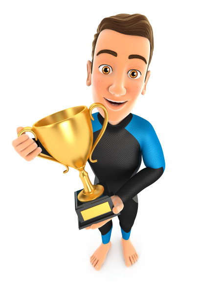 3d冲浪者站在金杯奖杯图片下载