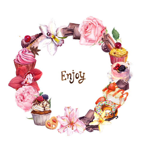 甜点享受短语手绘水彩花架图片下载