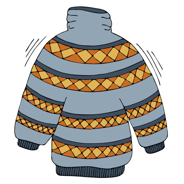 蓝色针织毛衣与几何图案的秋天，矢量元素，彩色涂鸦与黑色轮廓图片下载