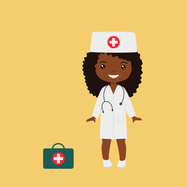 对儿童的职业。可爱的赤壁角色女孩在医疗套装。平的卡通风格图片下载