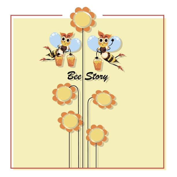 蜜蜂。蜜蜂的故事。一群蜜蜂采蜜。带有可爱卡通人物的海报。矢量图图片下载