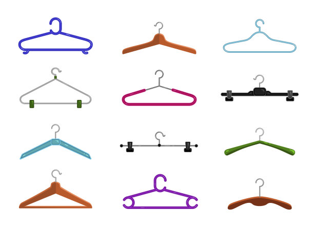 设置金属、塑料和木制衣架图片下载