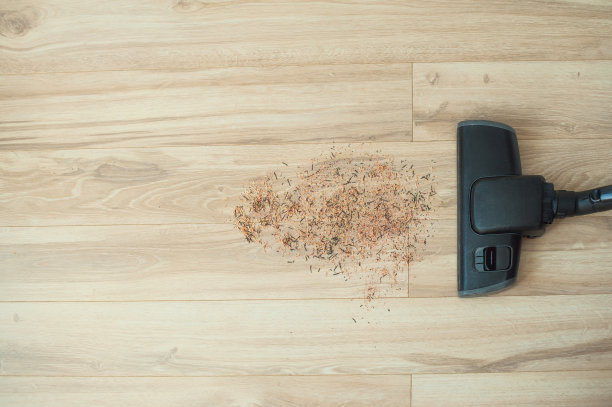 一个吸尘器。刷吸尘器。木地板、强化地板及垃圾。图片下载