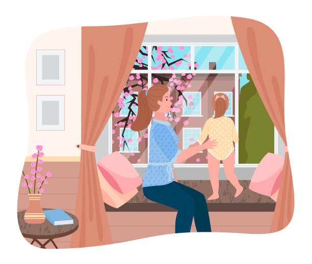 带着女儿欣赏樱花的女人图片下载