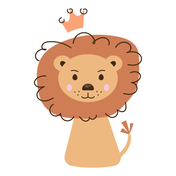 矢量插图的一个可爱的滑稽的狮子在一个皇冠。孤立在白色背景上。图片下载