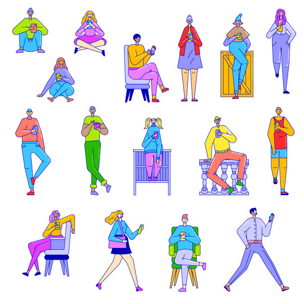 年轻人用智能手机画人物线图片下载