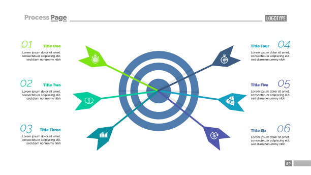 六个箭头击中目标流程图模板图片下载
