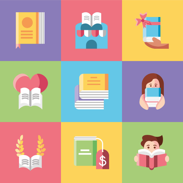 学术书籍和阅读人群图标集图片下载