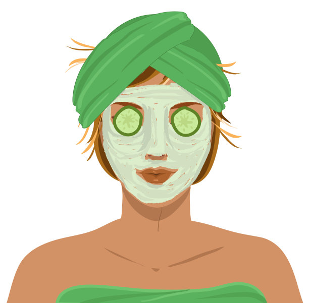 女人用美丽黄瓜面膜插画图片下载
