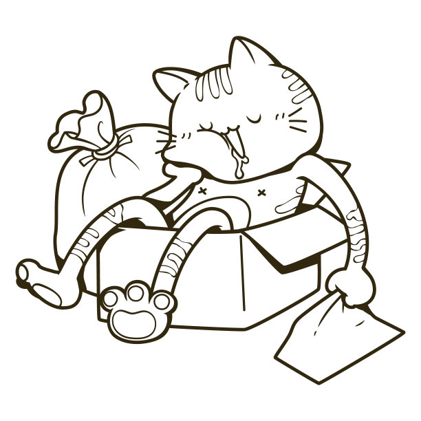 一只睡在纸盒里的猫涂鸦风格矢量图片下载