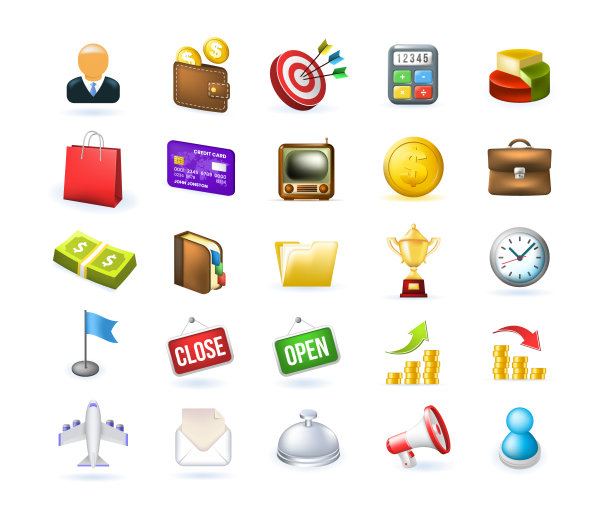 一套25个现实可爱的商业图标在白色的背景。孤立的矢量图图片下载