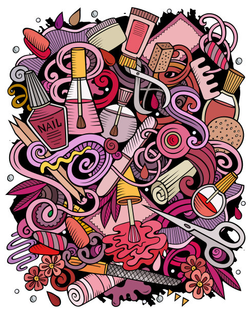美甲沙龙手绘矢量涂鸦插图。修指甲的海报设计。图片下载