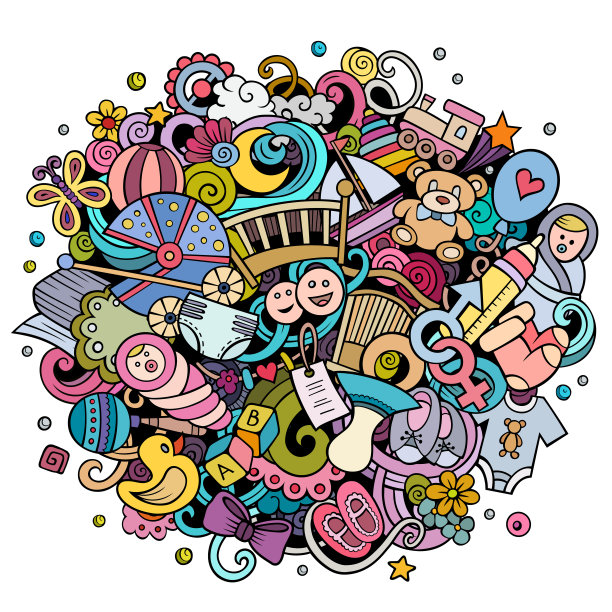 婴儿手绘卡通涂鸦插图。向量的背景。图片下载