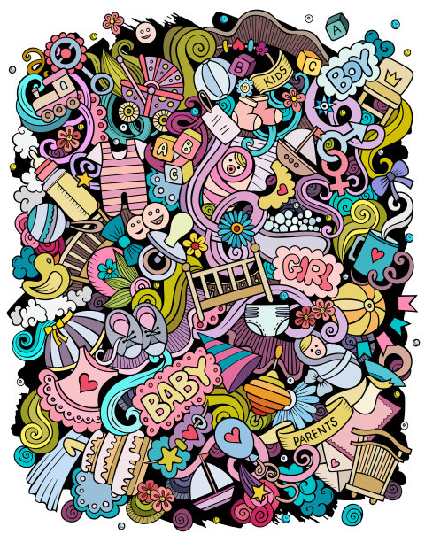 婴儿手绘矢量涂鸦有趣的插图。图片下载