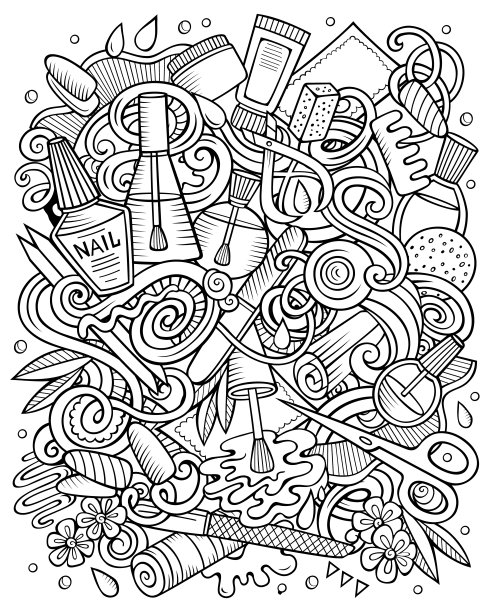 美甲沙龙手绘矢量涂鸦插图。修指甲的海报设计。图片下载