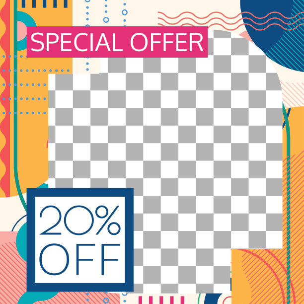 销售社交媒体帖子设计。折扣框架与抽象几何形状。现代广场横幅或海报模板推广和营销。矢量插图。图片下载
