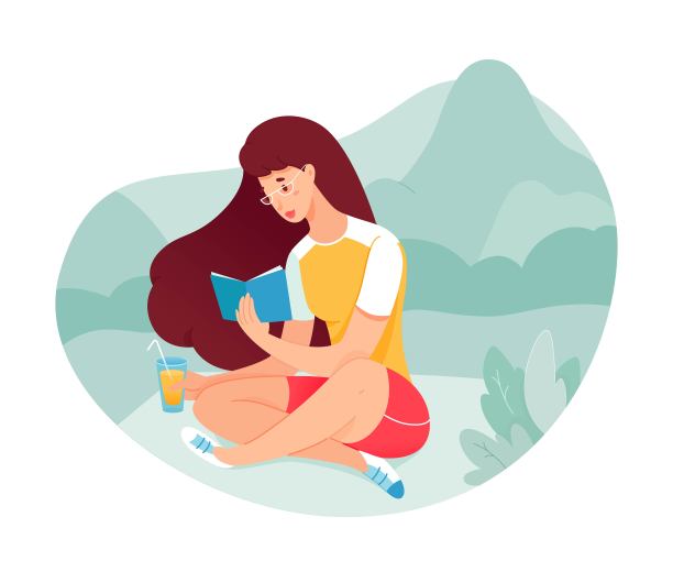 矢量女人喜欢阅读关于自然的野餐图片下载