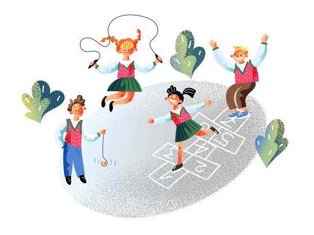 快乐的孩子们小学生在矢量学校的院子里玩耍图片下载