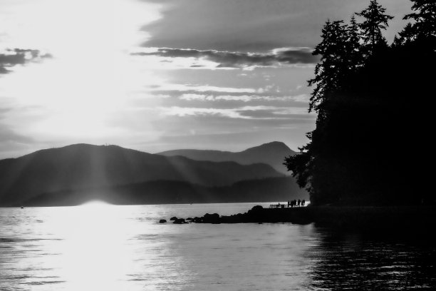 斯坦利公园日落在B&W图片下载