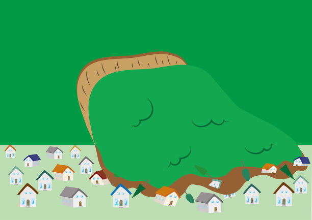 泥石流正在发生，房屋被冲走。图片下载