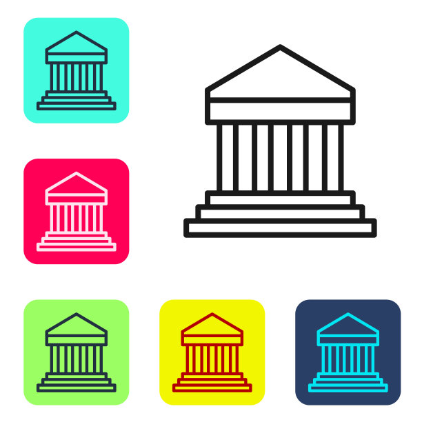 黑线帕台农从雅典，卫城，希腊图标孤立在白色背景。希腊古代国家地标。设置图标的颜色方形按钮。向量图片下载