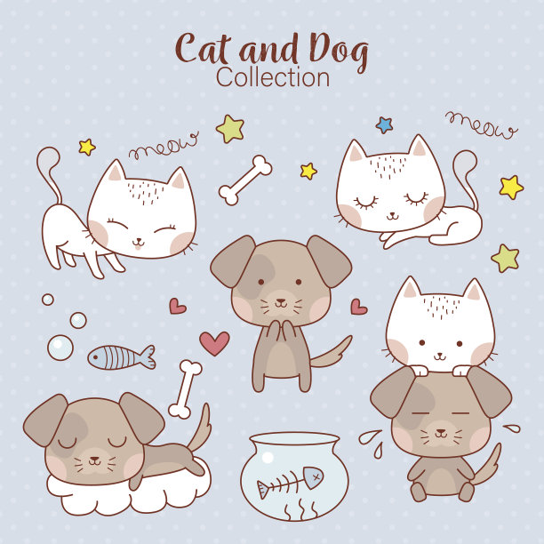 猫和狗贴纸套装图片下载