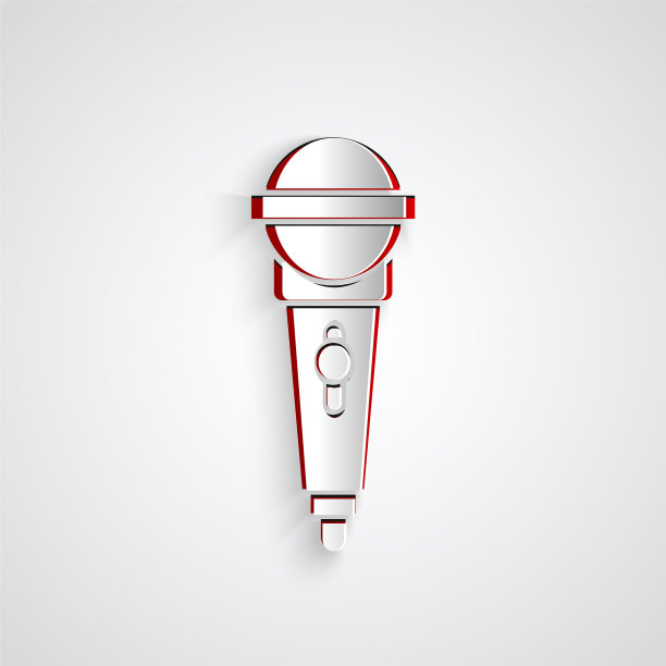 剪纸麦克风图标孤立在灰色图片下载