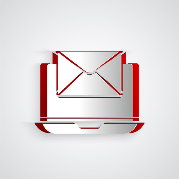 剪纸笔记本电脑与信封和打开电子邮件图片下载