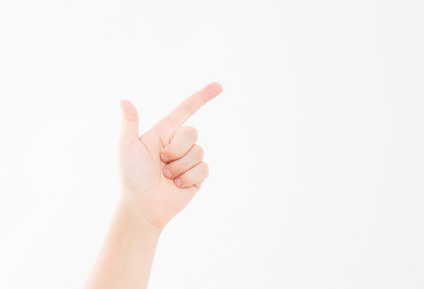手指点孤立白色背景。白人的手。模拟。副本的空间。模板。空白。图片下载