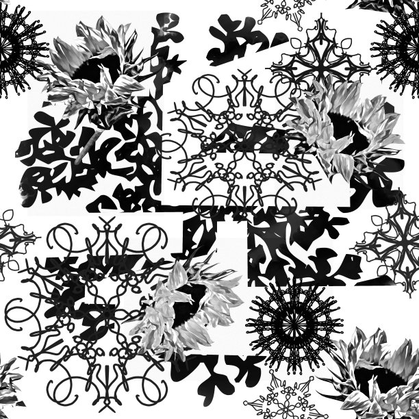 用向日葵和装饰物拼贴，图案无缝。图片下载