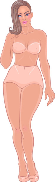 曲线女孩在米色内衣孤立在白色图片下载