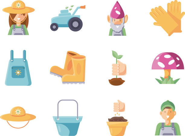 园艺饰品和设备图标设置平图片下载