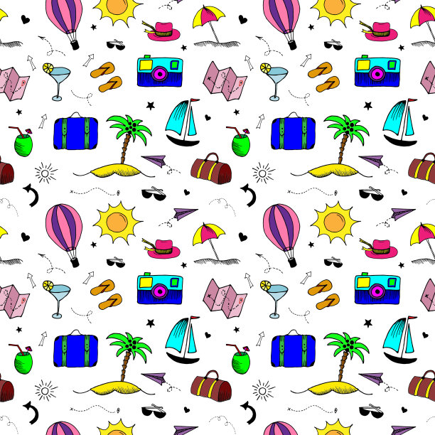 旅行模式手绘彩色涂鸦元素图片下载