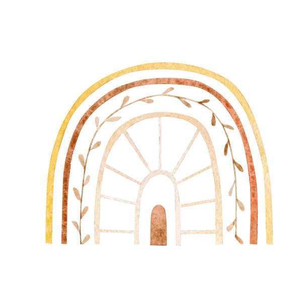 水彩可爱的彩虹在温暖柔和的颜色。儿童服装印刷，可爱的标志，宝宝送礼会，instagram故事，亮点，婴儿托儿所装饰图片下载