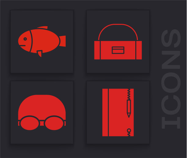 设置水下笔记本和铅笔或鱼盒图片下载