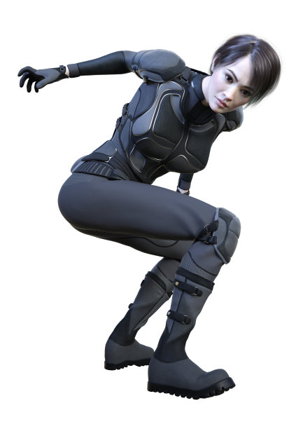 3D插图战斗女英雄在白色图片下载