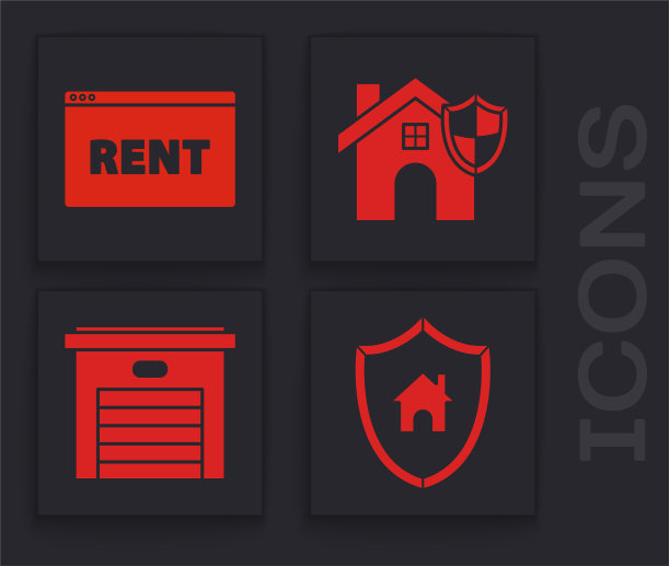 设房子与盾牌悬挂标志与文字图片下载