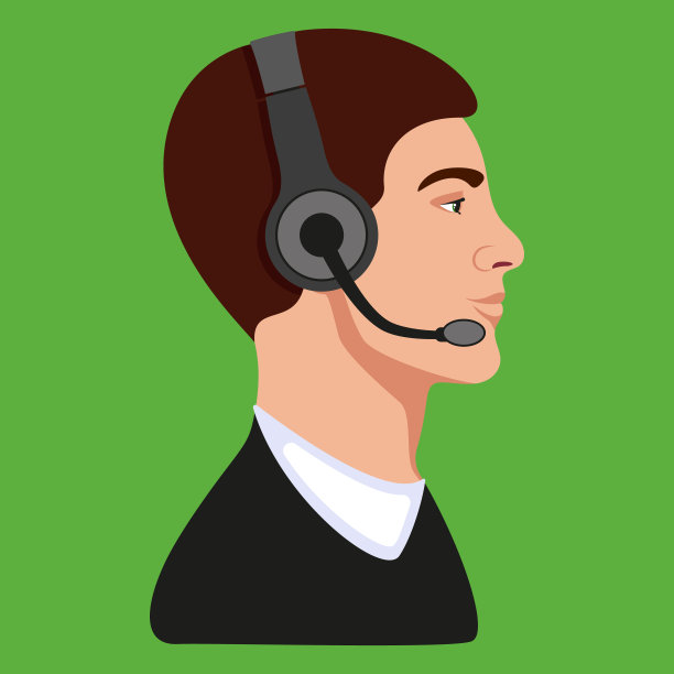 帅哥呼叫中心接线员简介。电话谈工作。在线客户支持服务。绿色背景。图片下载