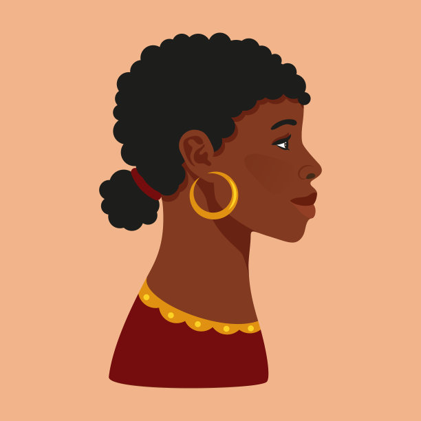 美丽的非洲女孩，女人的侧面。本土文化风格。图片下载