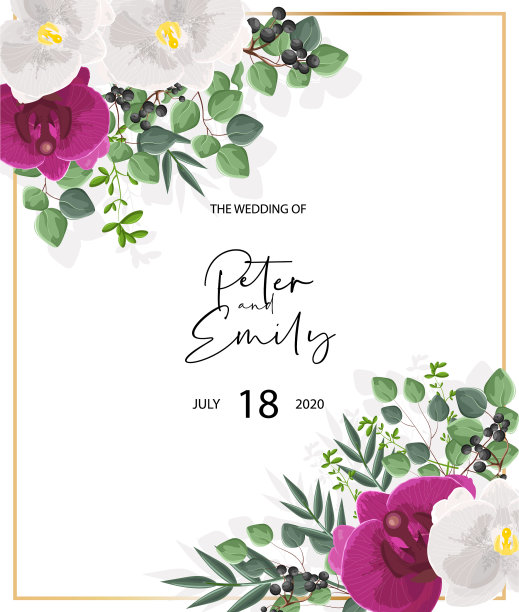 白色和紫色兰花的婚礼卡片图片下载