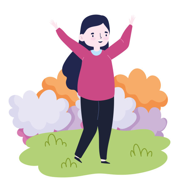 卡通人物女子站在草地上设计图片下载