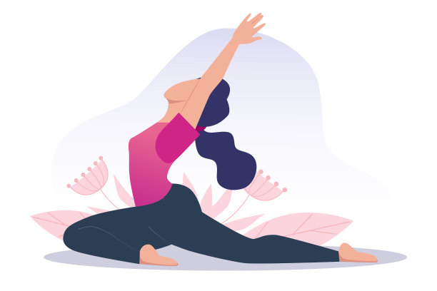 一个年轻快乐的女孩练习瑜伽和冥想。身体和精神的练习。矢量插图在平面卡通风格。图片下载