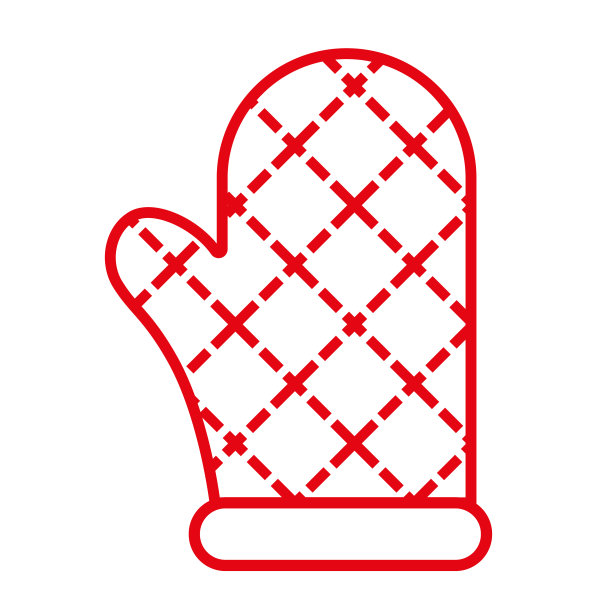 手套是厨房的，轮廓。红色孤立在白色背景上。平的风格。向量图片下载