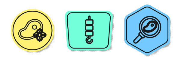 设置线新鲜冷冻牛排肉烤小虾图片下载